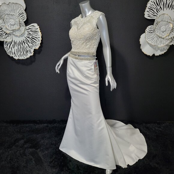 NWT~$1095~MON CHERI~SZ 6~IVORY TWO PIECE EMBELLISHED CROP TOP WEDDING DRESS - Picture 9 of 16